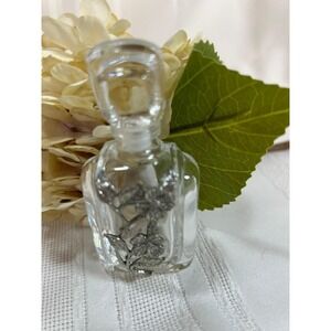 Vintage1960s Made In France Crystal Perfume Bottle With Silver Flowers Overlay